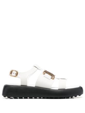 Tod's leather flatform logo plaque sandals - women - Calf Leather/Calf Leather/Rubber - 34.5 - White
