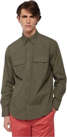 Brooks Brothers Regent Regular Fit Canvas Safari Sport Shirt - Heren - Casual Overhemden - Groen - M - Katoen - Overhemden