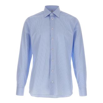 Borriello Spaccanapoli gestreept katoenen twill overhemd - Heren - Casual Overhemden - Blauw - 3XL - Katoen - Overhemden