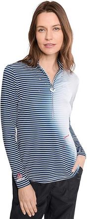 Jamie Sadock Sunsense Gradient Stripe Mock Neck 1/4 Zip Long Sleeve Top Womens Clothing Blue : XS, Polyester/Spandex