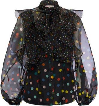 Maison Common Printed Silk Organza Blouse With Flounces Polka dot print in Black Multicolour at Nordstrom, Size 38