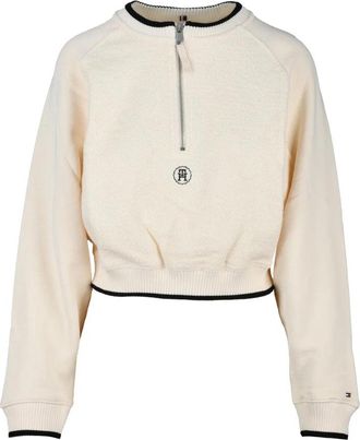 Tommy Hilfiger Cream Cotton Cropped Sweatshirt