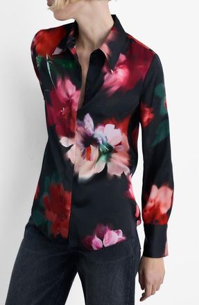Mango Soffy Floral Button-Up Shirt in Black at Nordstrom, Size 4