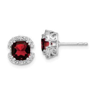 Diamond2Deal 14k White Gold Cushion Garnet and Diamond Halo Stud Earrings