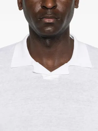 Eleventy Cotton-Linen Knit Polo - White