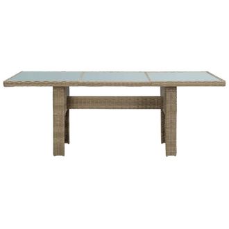 Berkfield Home Garden Dining Table Brown 200x100x74 cm Glass & Poly Rattan | Size: 200 x 100 x 74 cm