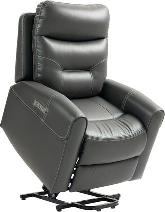 HOMCOM Overstuffed Riser and Reclining Chair with USB Ports - Remote - Charcoal grey | TJ Hughes