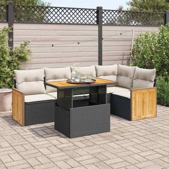 vidaXL Set Sof&aacute;s Jard&iacute;n Y Cojines 6 Pzas Rat&aacute;n Sint&eacute;tico Acacia Negro Vidaxl