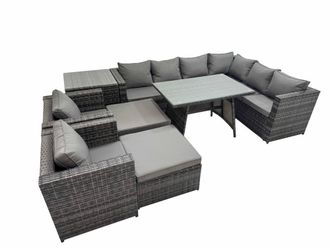Fimous Patio Furniture Sets with Dining Table 2 Stools Side Table in Dark Grey