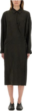 Christophe Lemaire Straight Collar Twisted Dress - Dames - Shirt Kleedjes - Bruin - M - Kleedjes