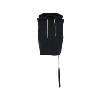 Rick Owens Sleeveless Tops, male, Black, Size: M Drawstring Sleeveless Hoodie