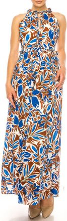 Maggy London Floral Halter Keyhole Maxi Dress In White Royal Blue