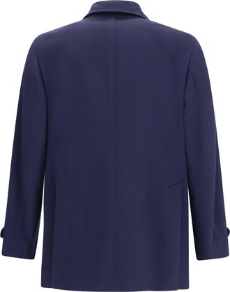 Brunello Cucinelli Mens Double-Breasted Wool Coat Blu Colorato+rubino Merino Ovis Aries
