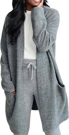 Generic Womens Oversized Long Cardigan Sweaters, 2024 Lightweight Open Front Cardigans Fall Knit Sweater Coat with Pockets (Grey,L)