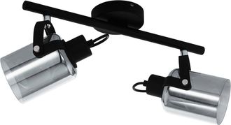 Loops Flush Ceiling Light Black Chrome Shade Black Glass Vaporized Bulb E27 2x40W