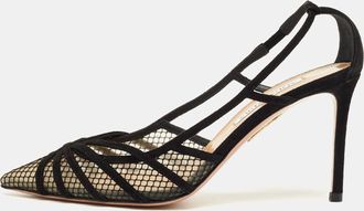 Aquazzura Black Mesh And Suede Slip On Pumps