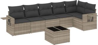 vidaXL Set De Sof&aacute;s De Jard&iacute;n 7 Pzas Con Cojines Rat&aacute;n Pe Gris Claro Vidaxl