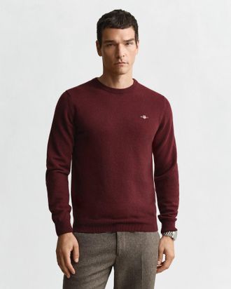GANT Men Superfine Lambswool Crew Neck Sweater (XXXL) BORDEAUX MELANGE