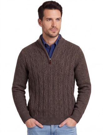 Fynch-Hatton Half zip kabeltrui Fynch Hatton grijs bruin