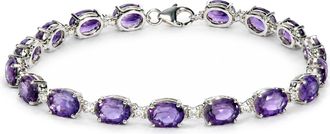 House of Brilliance Sterling Silver Oval Gemstone and Natural Diamond Accent Tennis Bracelet