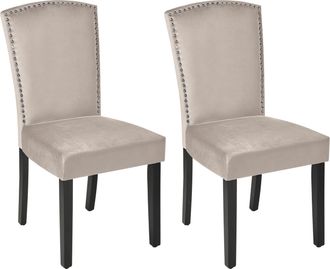 Beliani Conjunto De 2 Sillas De Comedor De Terciopelo Gris Respaldo Alto Adornos Plateados Piseco