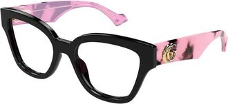 Gucci GG1424O005 Cat-Eye Black with Pink Camouflage Eyeglasses - Black