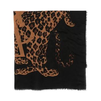 Saint Laurent Accessoires, Dames, Bruin, ONE Size, Kasjmier, Grand Carr&eacute; Leopard