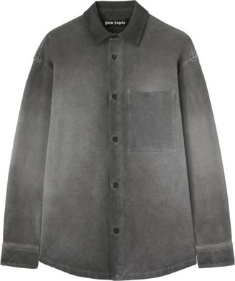 Palm Angels Jassen, Heren, Zwart, S, Zwarte Gewassen Logo Geborduurde Overhemd