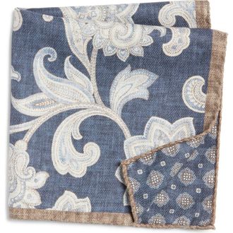 Jack Victor Verdun Floral & Medallion Reversible Silk Pocket Square in Navy at Nordstrom