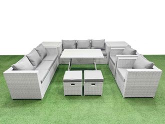 Fimous 10 Seater Garden Furniture Set with 2 Small Stools 2 Side Tables in Light Grey