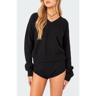 Edikted Comfort Club Oversize Crop Sweater in Black at Nordstrom, Size X-Small/small