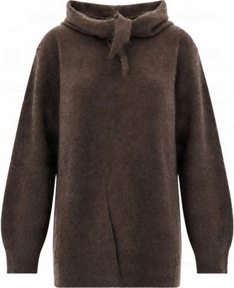 P.A.R.O.S.H. Oversized Brown Sweater with Built-in Scarf Detail