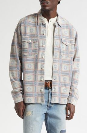 Ralph Lauren Reverse Print Terry Cloth Button-Up Work Shirt in White/Multi at Nordstrom, Size X-Large