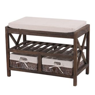 Hhg D&eacute;coshop26 - Banco Zapatero Con Cajones De Almacenamiento Aspecto Desgastado Vintage 45x65x34cm Marr&oacute;n 040005159