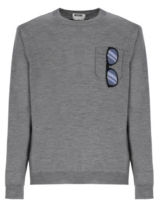 Moschino Grey Embroidered Sunglasses Detail Wool Sweater