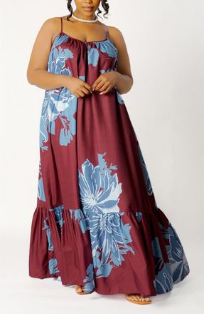 Buxom Couture Floral Print Voluminous Maxi Dress in Brown Multi at Nordstrom