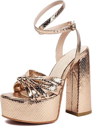 Generic Womens High Heeled Wedding Dress Shoes Open Toe Slingback Bridal Pumps Cross Ankle Strap Evening Party Prom Sandals,Rose Gold,6.5 UK