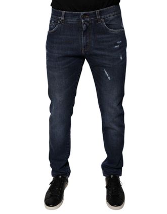 Dolce & Gabbana Mens 14 Years Straight Distressed Jeans - Dark Blue Cotton - Size EU 48 (Mens)