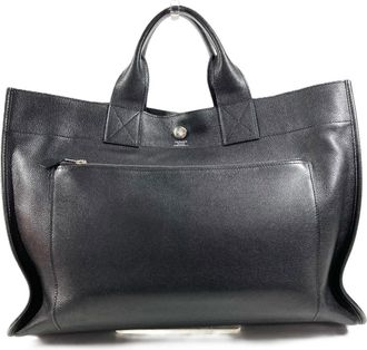 Herm&egrave;s Black Leather Handbag Tote Bag (Pre-Owned)