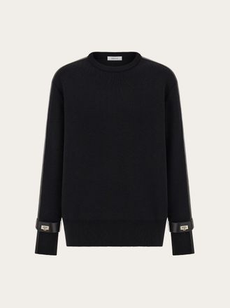 Ferragamo Women Pure wool sweater with leather details Black