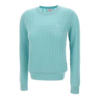 Sun 68 Round-neck Knitwear, female, Green, Size: XL Cable Sweater