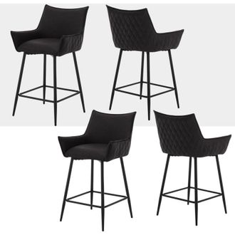 Woltu Woltu - 4x Taburetes De Bar Modernos En Pu Con Asiento Acolchado Suave Reposabrazos Respaldo Y Base De Reposapi&eacute;s De Metal Para Comedor Cocina Antraci