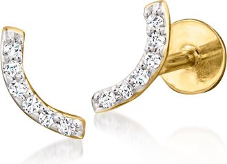 RS Pure by Ross-Simons Diamond-Accented Curved Bar Flat-Back Stud Earrings in 14kt Yellow Gold