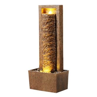 Teamson Home Teamson Home Fuente Jard&iacute;n Moderna Con Led C&aacute;lido Y Dise&ntilde;o De Rocas Marr&oacute;n Resistente Para Patios, Terrazas O Rincones Exteriores