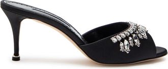 Manolo Blahnik Tulimu 70 Crystal-embellished Satin Mules - Black - 36 (IT36 / UK3)
