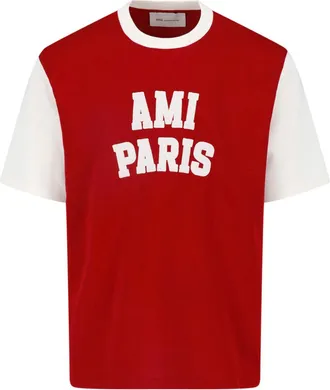 Ami Red Cotton Contrast Logo T-Shirt