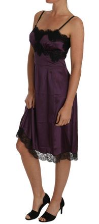 Dolce & Gabbana Womens Purple Silk Stretch Black Lace A-Line Dress Elastane