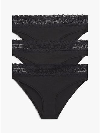 Tommy Hilfiger Womens Lace-Trim Bikini Brief 3-Pack - Black - XL