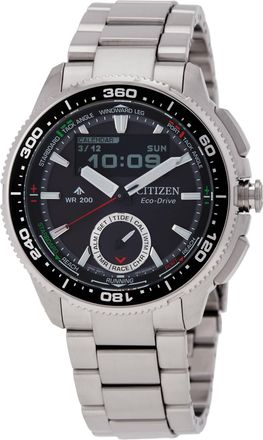 Citizen Promaster Marine Perpetual Alarm World Time Chronograph Moon Phase Black Dial Mens Watch JV3001-53E