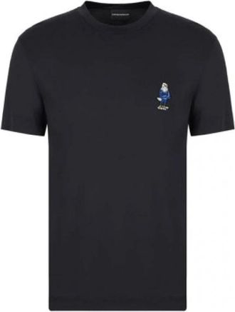 Emporio Armani Navyblauw T-shirt met korte mouwen en Maxi Eagle Cartoon Patch - Heren - T-shirts - Zwart - S - Katoen - Tops
